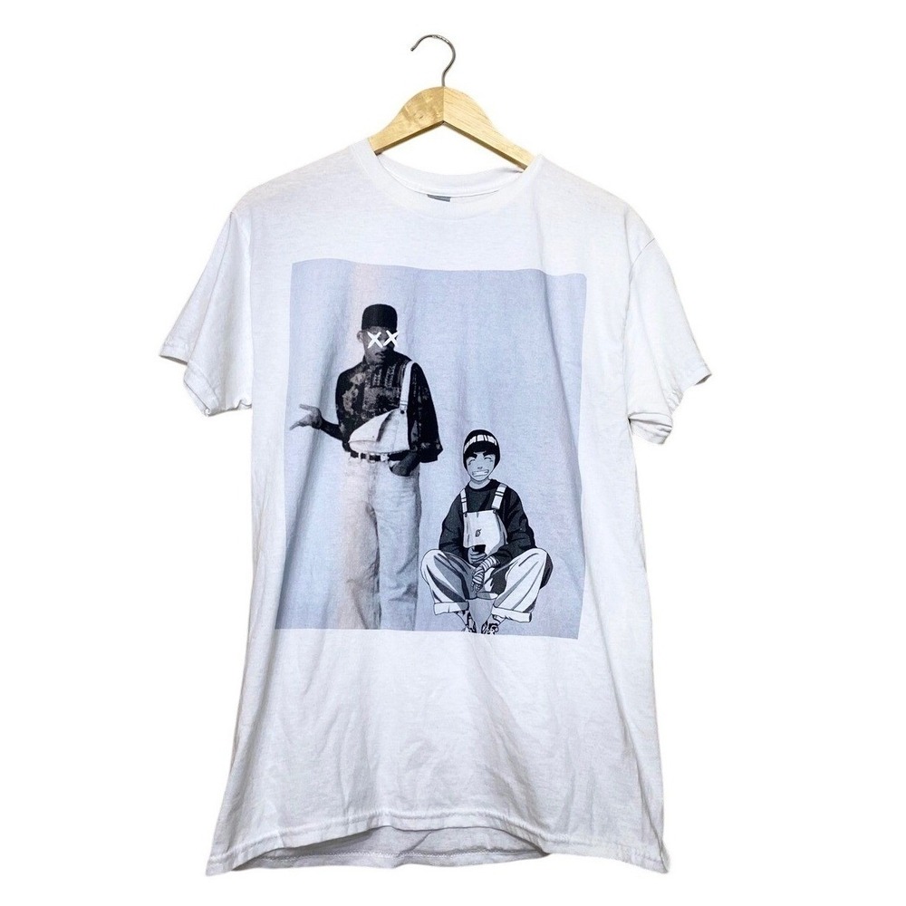 Gildan Naruto Rock Lee KAWS & Fresh‎ prince Streetwear Graphic T-Shirt White